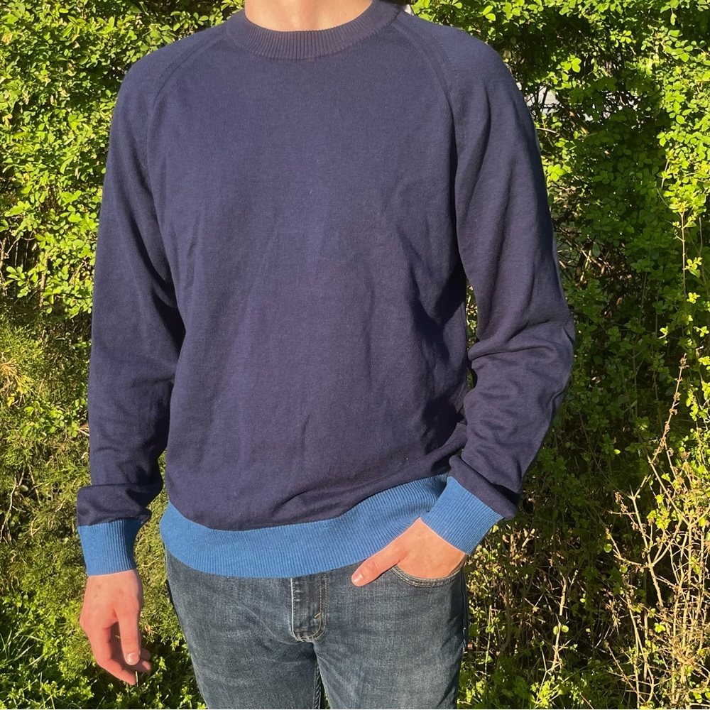 NWT $328 Mr Turk Knit Benton Pullover Blue Navy Colorblock Sweater Medium